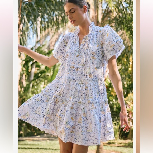 HUNTER BELL Womens Merritt Dress Regatta Print Sz XS Coastal Preppy Reso… - Picture 1 of 14